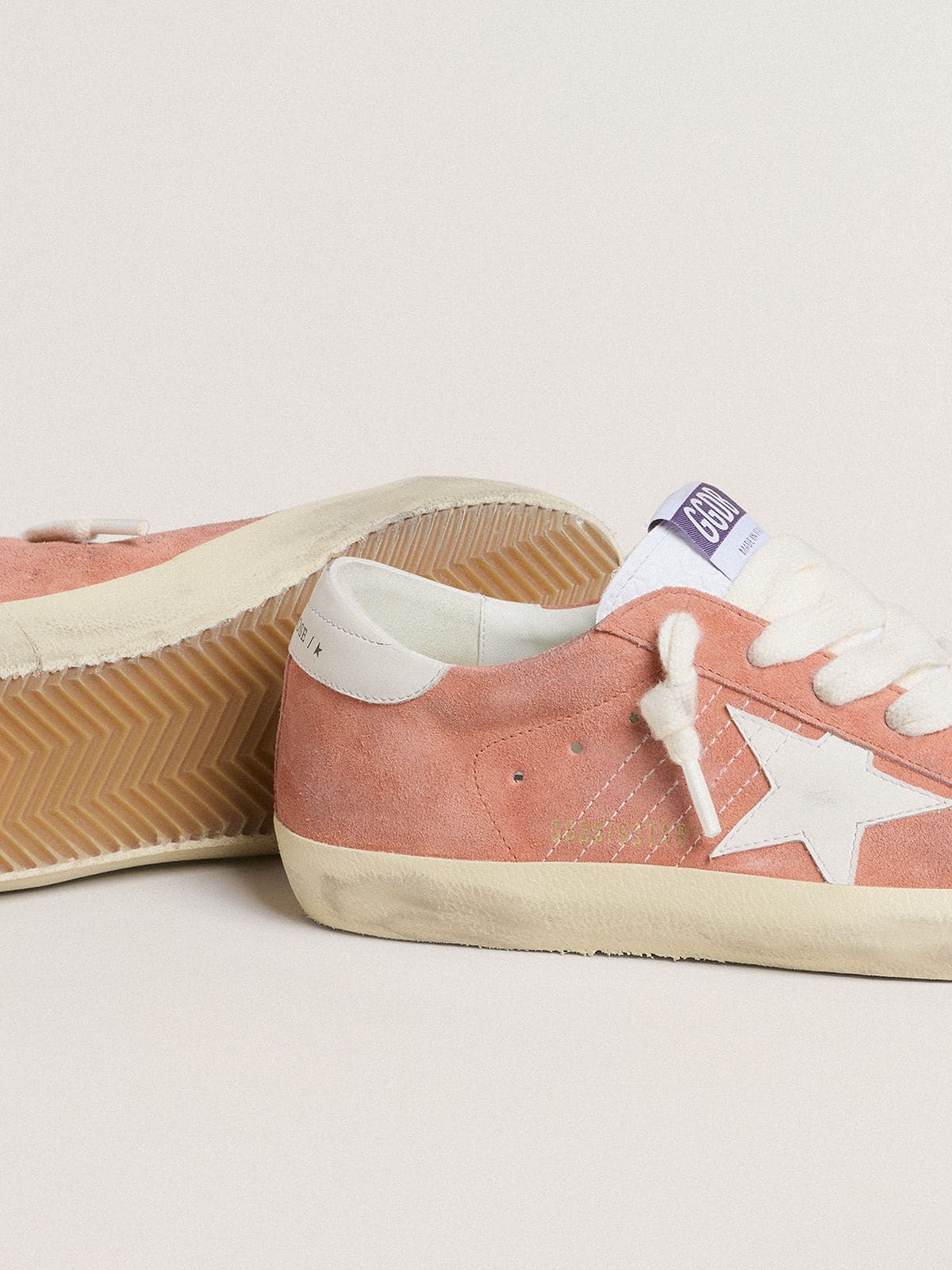Golden Goose Womens Super-Star In Coral Suede With White Leather Star And Heel Tab Womens