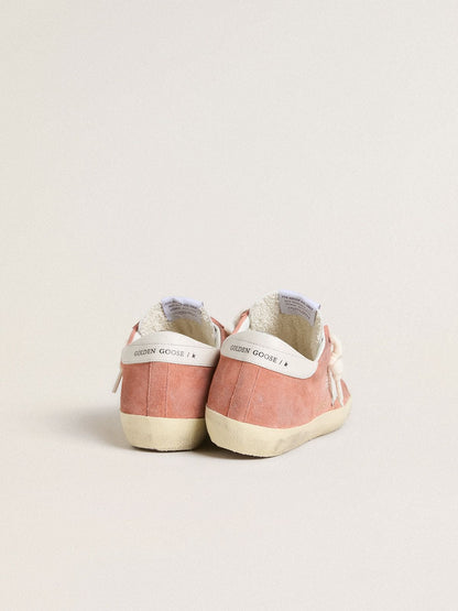 Golden Goose Womens Super-Star In Coral Suede With White Leather Star And Heel Tab Womens