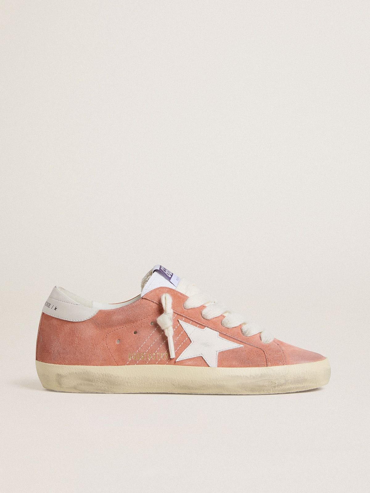 Golden Goose Womens Super-Star In Coral Suede With White Leather Star And Heel Tab Womens
