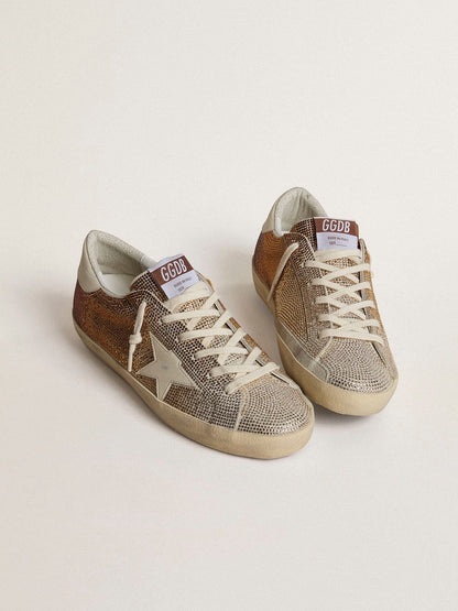Golden Goose Super-Star In Beige Suede And Multicolored Crystals With Cream-Colored Leather Star And Heel Tab Womens