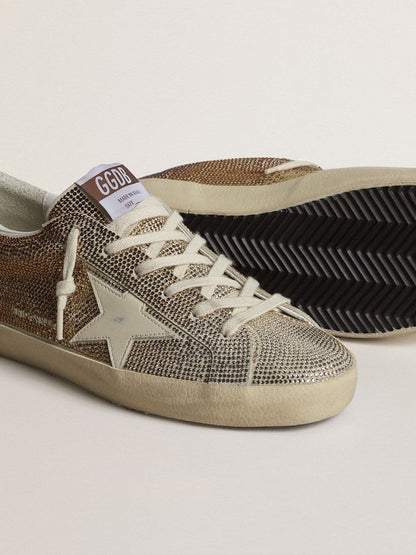 Golden Goose Super-Star In Beige Suede And Multicolored Crystals With Cream-Colored Leather Star And Heel Tab Womens