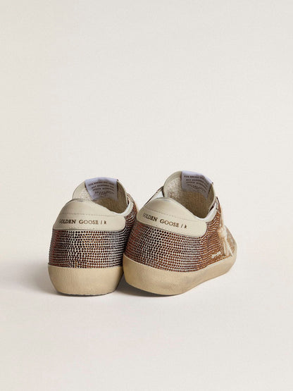 Golden Goose Super-Star In Beige Suede And Multicolored Crystals With Cream-Colored Leather Star And Heel Tab Womens