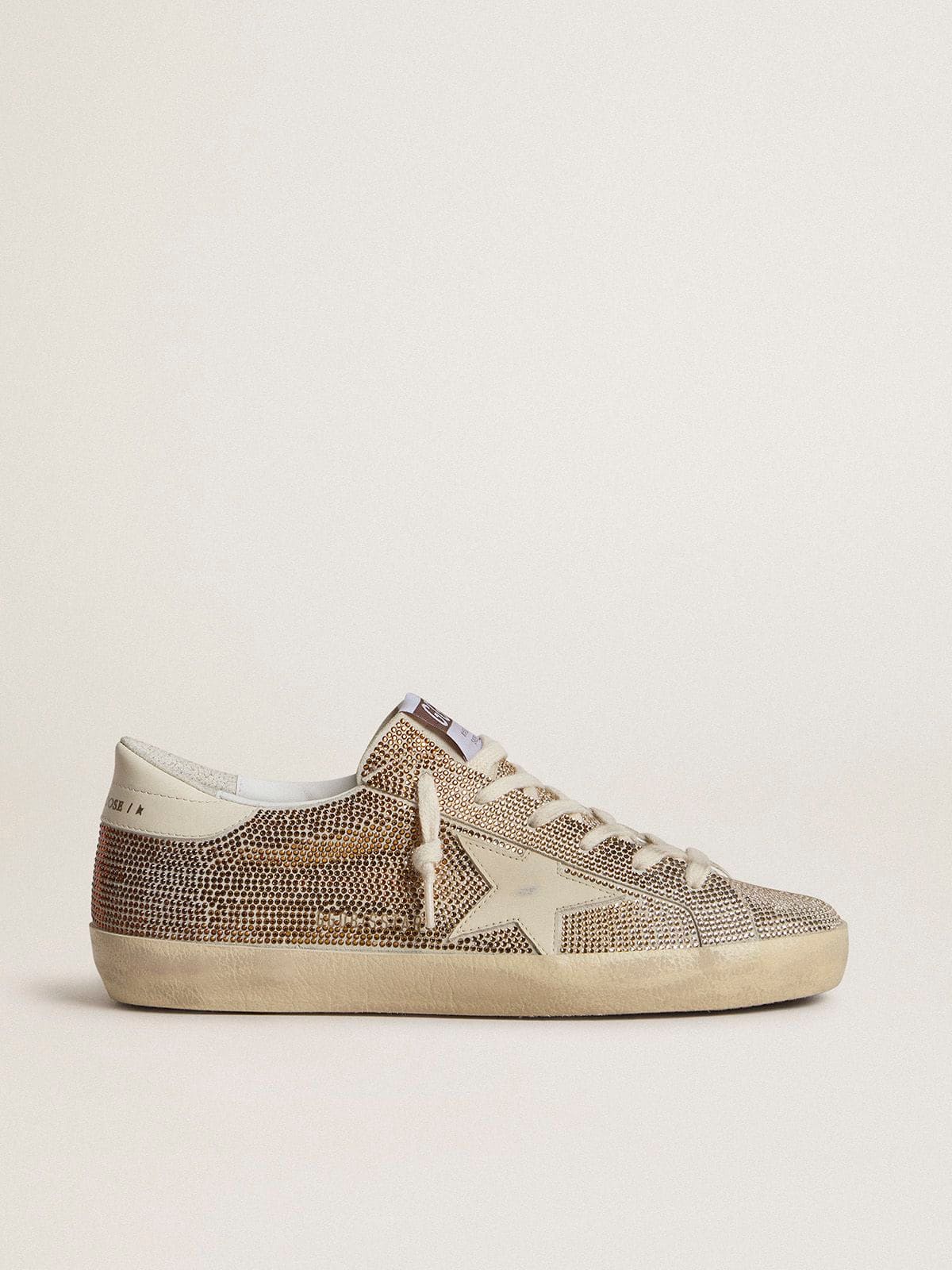 Golden Goose Super-Star In Beige Suede And Multicolored Crystals With Cream-Colored Leather Star And Heel Tab Womens