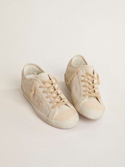 Golden Goose Super-Star In Pearl-Colored Canvas With A Tone-On-Tone Mesh Effect Star Womens