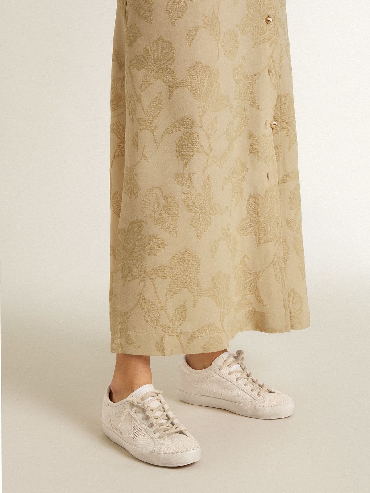 Golden Goose Super-Star In Pearl-Colored Canvas With A Tone-On-Tone Mesh Effect Star Womens