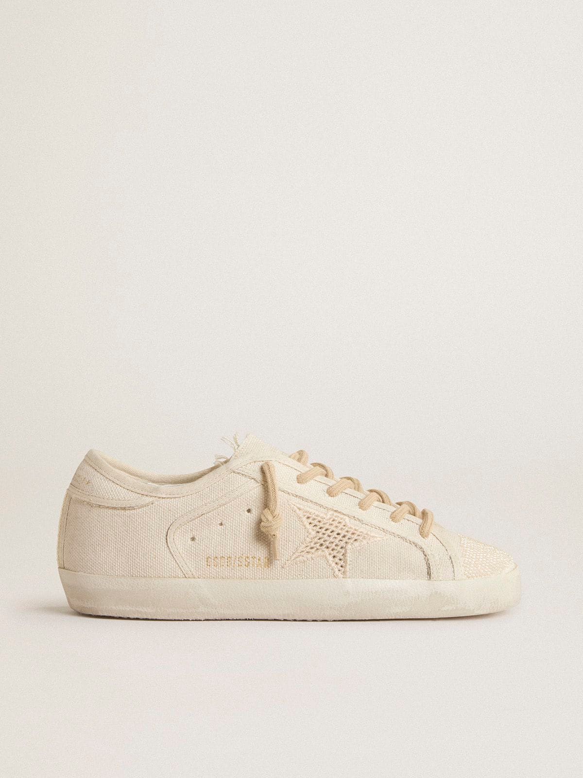 Golden Goose Super-Star In Pearl-Colored Canvas With A Tone-On-Tone Mesh Effect Star Womens