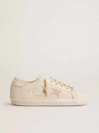 Golden Goose Super-Star In Pearl-Colored Canvas With A Tone-On-Tone Mesh Effect Star Womens