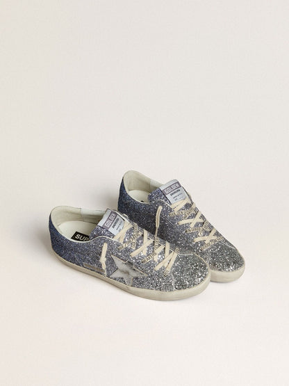Golden Goose Super-Star Ltd In Multicolor Glitter With Silver Metallic Leather Star Womens