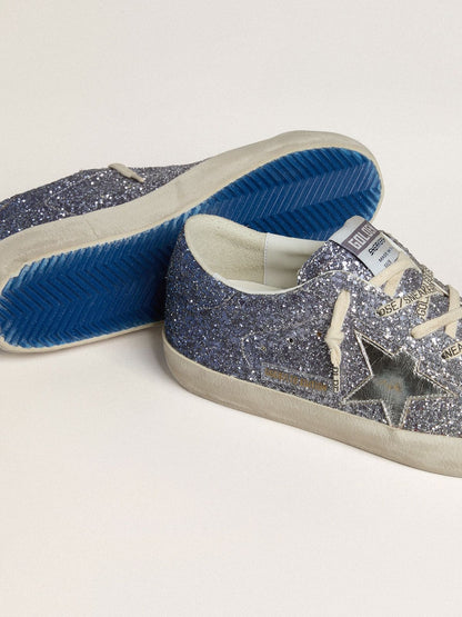 Golden Goose Super-Star Ltd In Multicolor Glitter With Silver Metallic Leather Star Womens