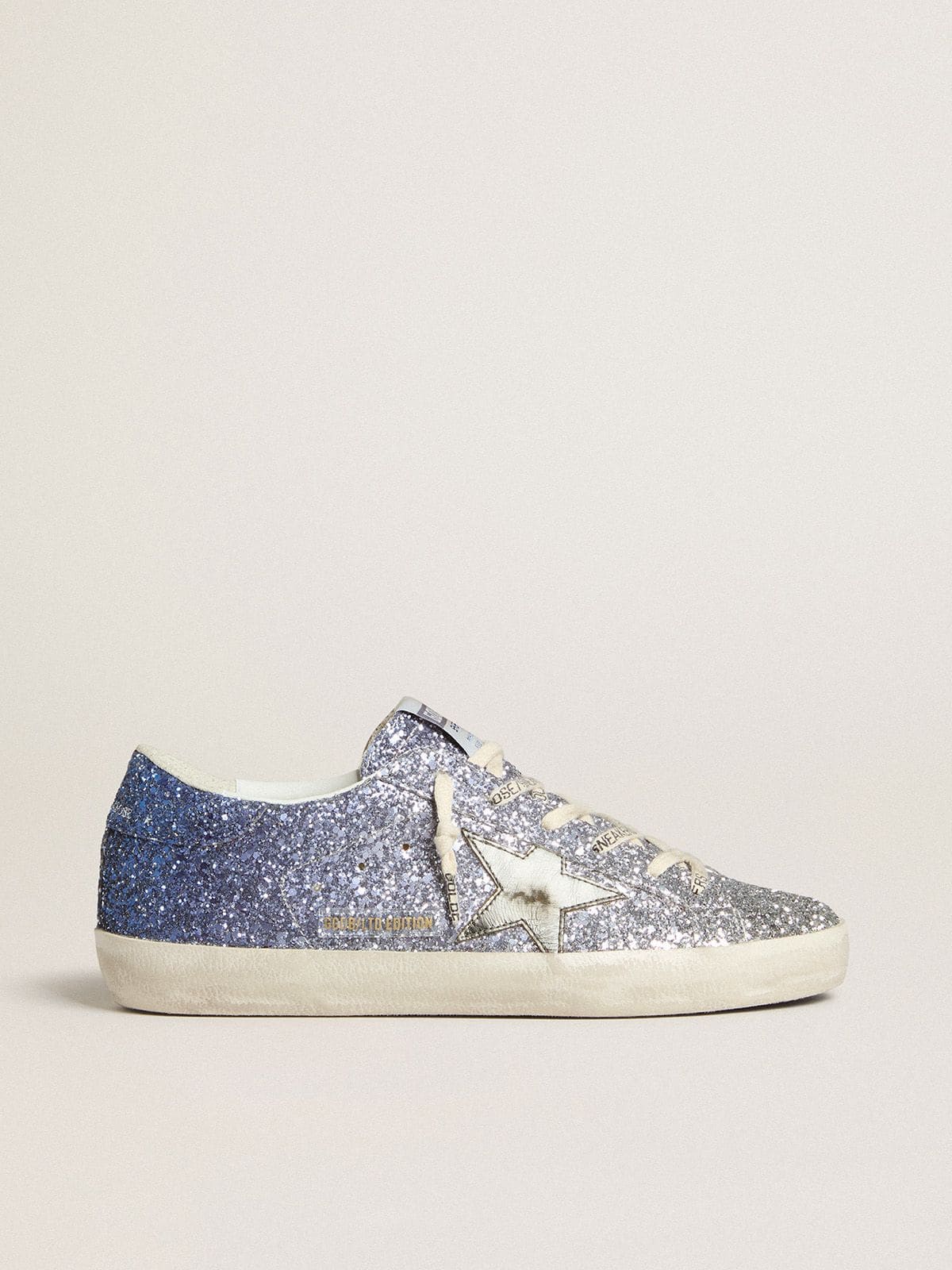 Golden Goose Super-Star Ltd In Multicolor Glitter With Silver Metallic Leather Star Womens