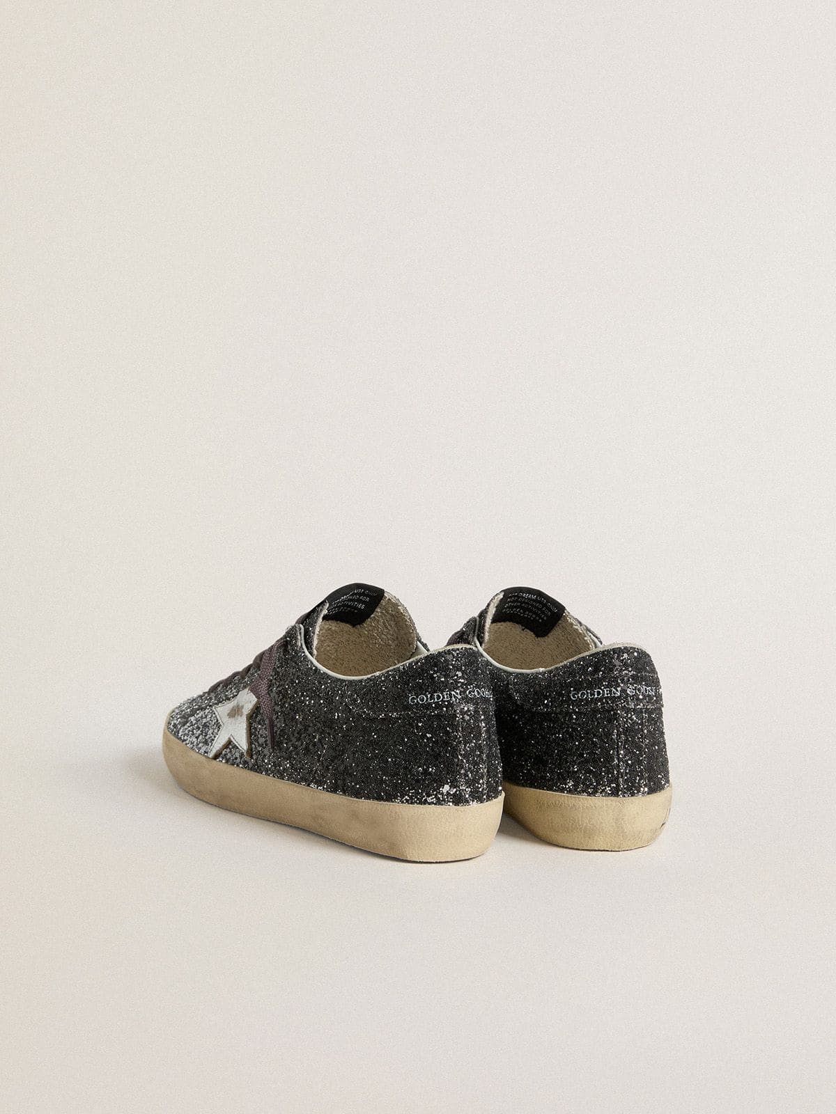 Golden Goose Womens Super Star With Glitter Upper And Silver Metallic Leather Star Womens