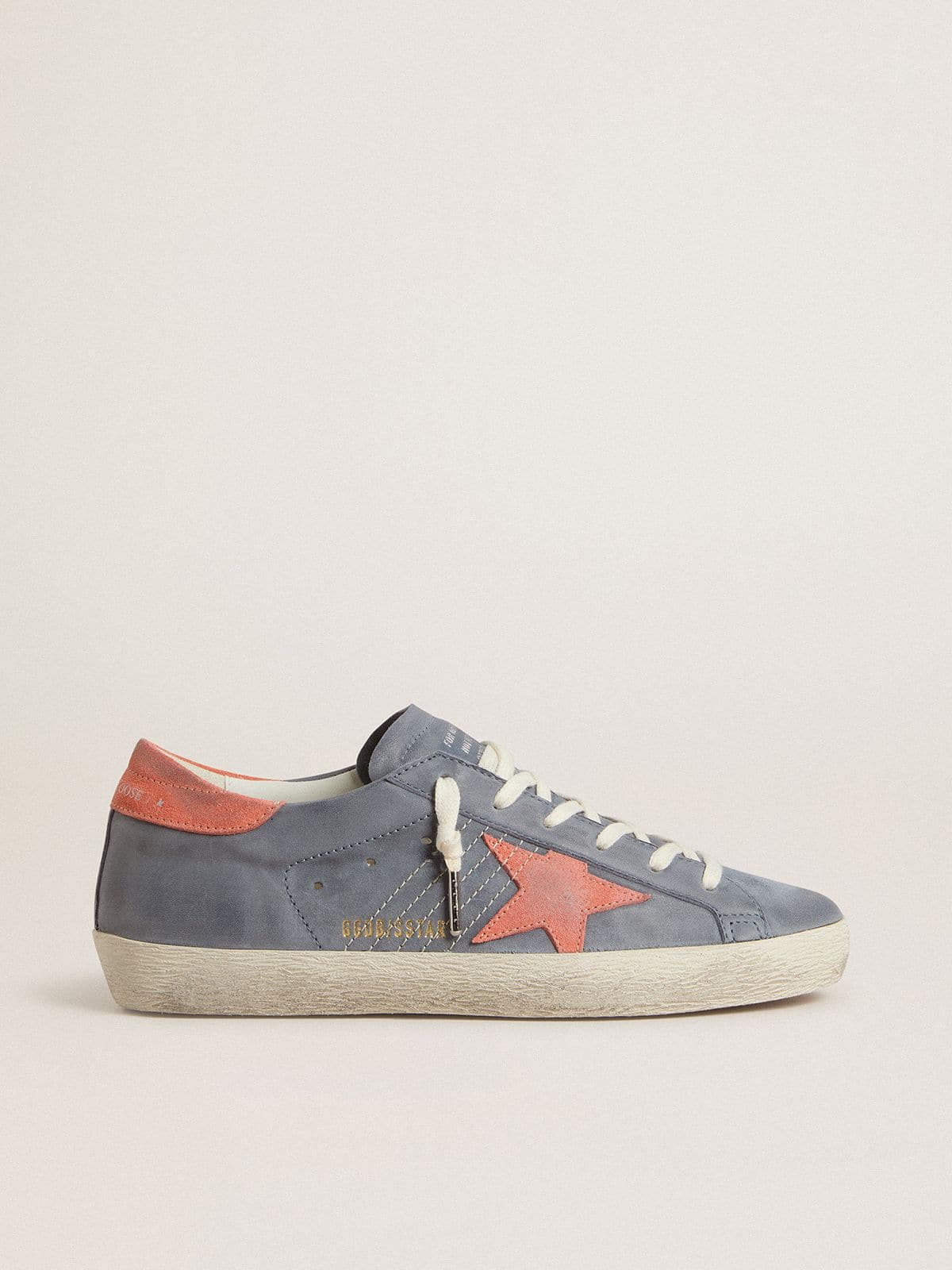 Golden Goose Womens Super Star In Blue Nubuck With Pink Suede Star And Heel Tab Womens