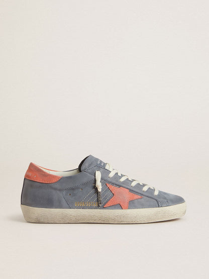 Golden Goose Womens Super Star In Blue Nubuck With Pink Suede Star And Heel Tab Womens