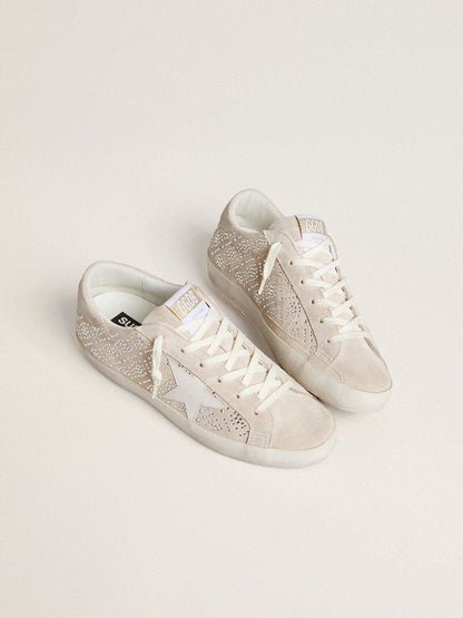 Golden Goose Womens Super-Star Ltd In Suede With Swarovski Crystals And Ice-Gray Leather Star Womens