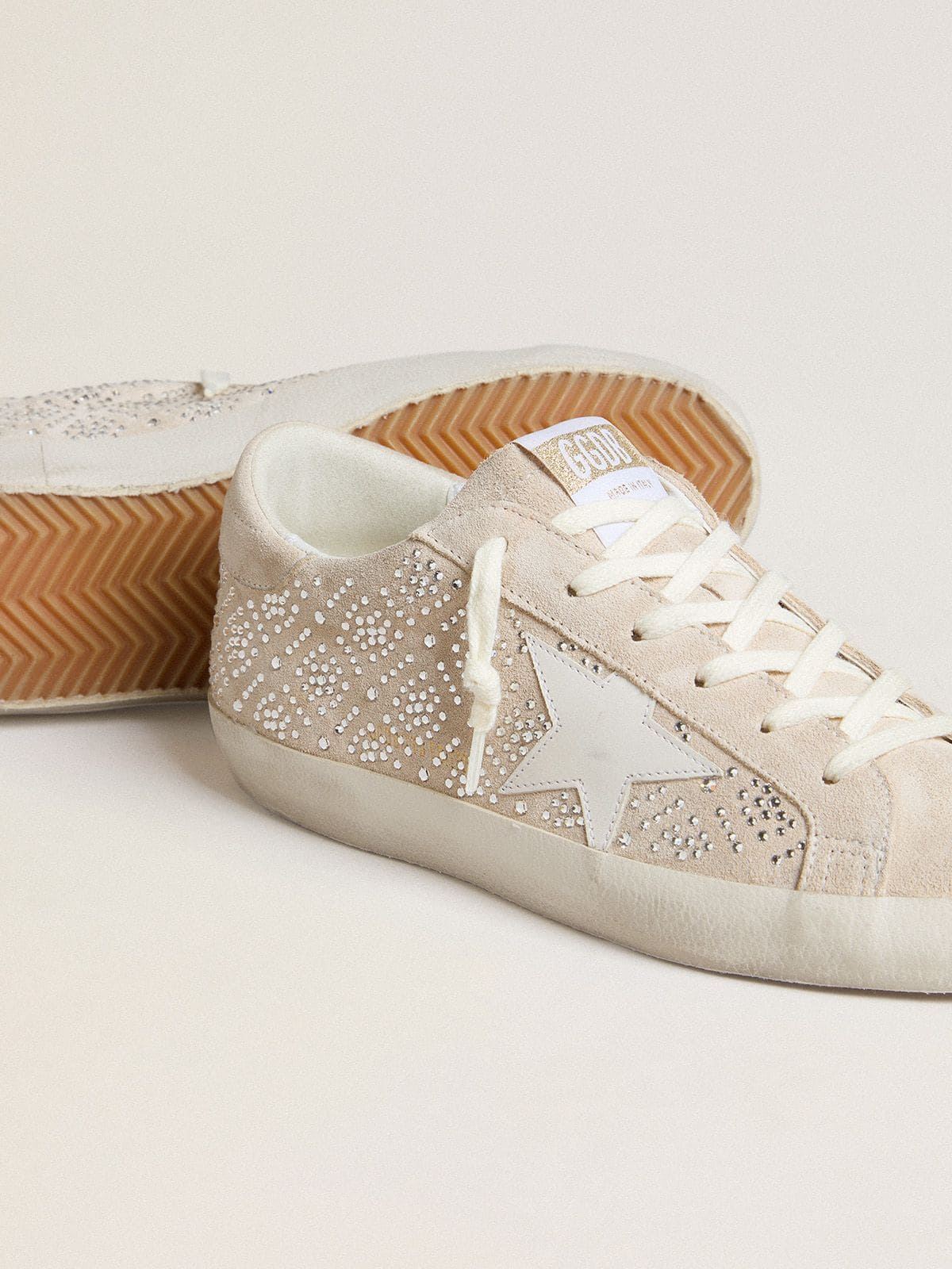 Golden Goose Womens Super-Star Ltd In Suede With Swarovski Crystals And Ice-Gray Leather Star Womens