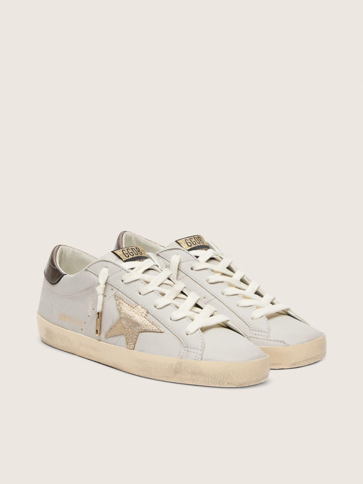 Golden Goose Super-Star With Crackle Leather Star And Metallic Foiled Leather Heel Tab Womens