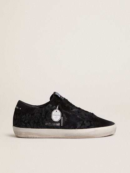 Golden Goose Womens Super-Star In Black Pony Skin With Black Swarovski Crystals And Black Suede Star Womens
