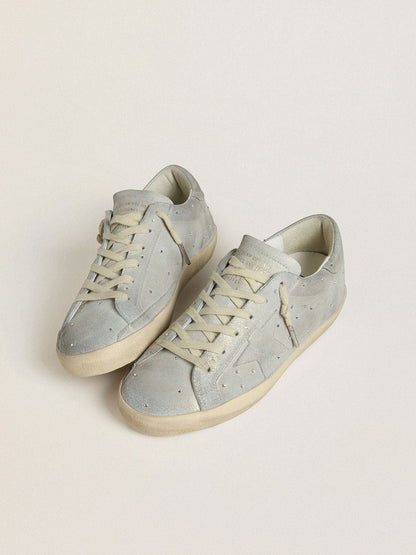 Golden Goose Womens Super-Star Ltd In Platinum Suede And Swarovski Crystals With Platinum Suede Star Womens
