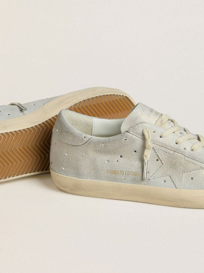 Golden Goose Womens Super-Star Ltd In Platinum Suede And Swarovski Crystals With Platinum Suede Star Womens