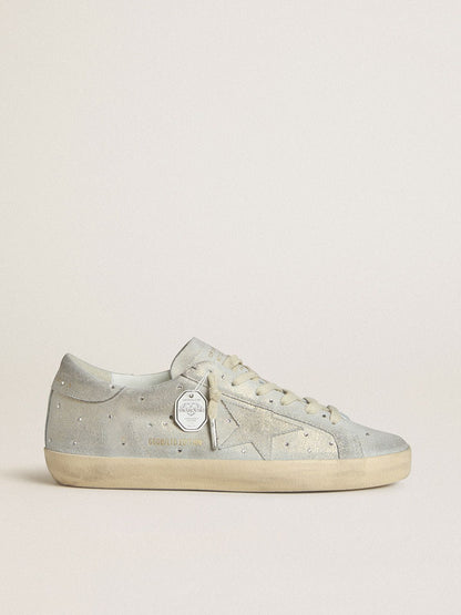 Golden Goose Womens Super-Star Ltd In Platinum Suede And Swarovski Crystals With Platinum Suede Star Womens