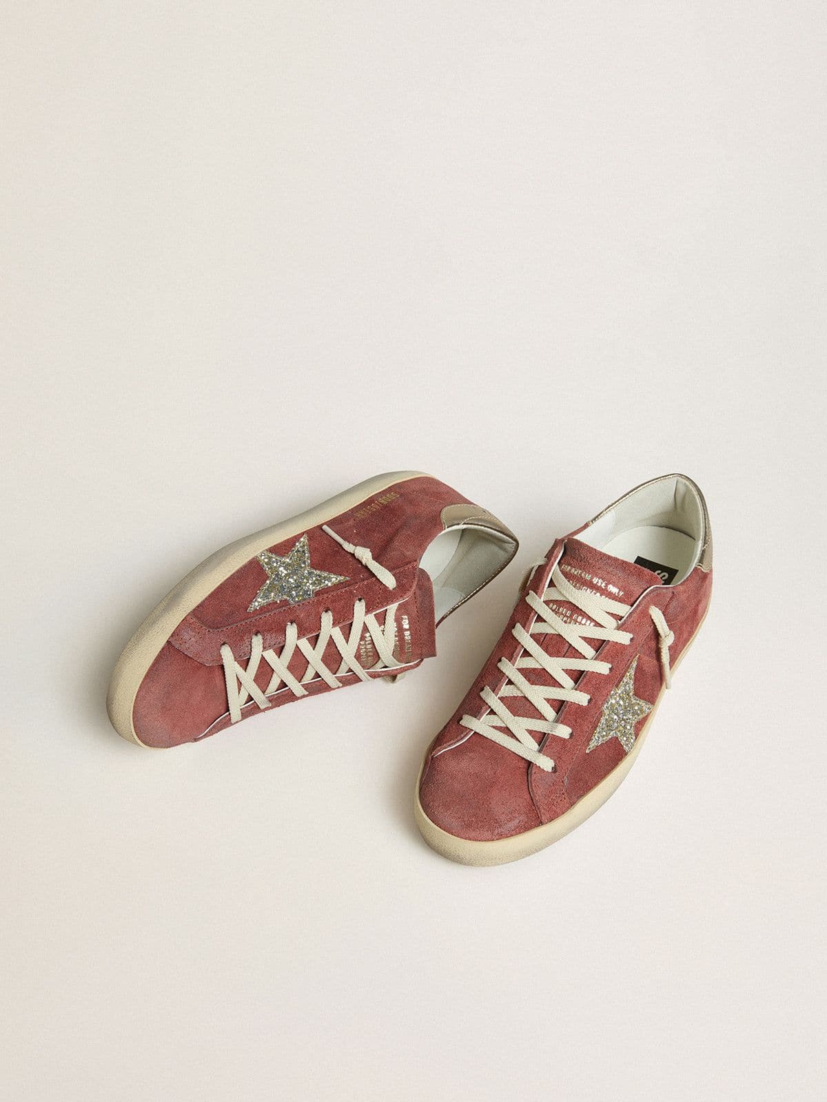 Golden Goose Womens Super-Star Ltd In Red Suede With Silver Glitter Star And Laminated Leather Heel Tab Womens
