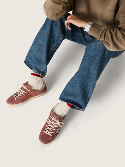 Golden Goose Womens Super-Star Ltd In Red Suede With Silver Glitter Star And Laminated Leather Heel Tab Womens