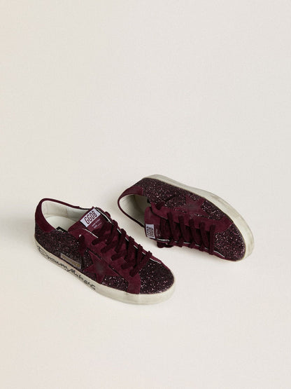 Golden Goose Womens Super-Star Ltd In Cherry Glitter With Cherry Suede Star Womens