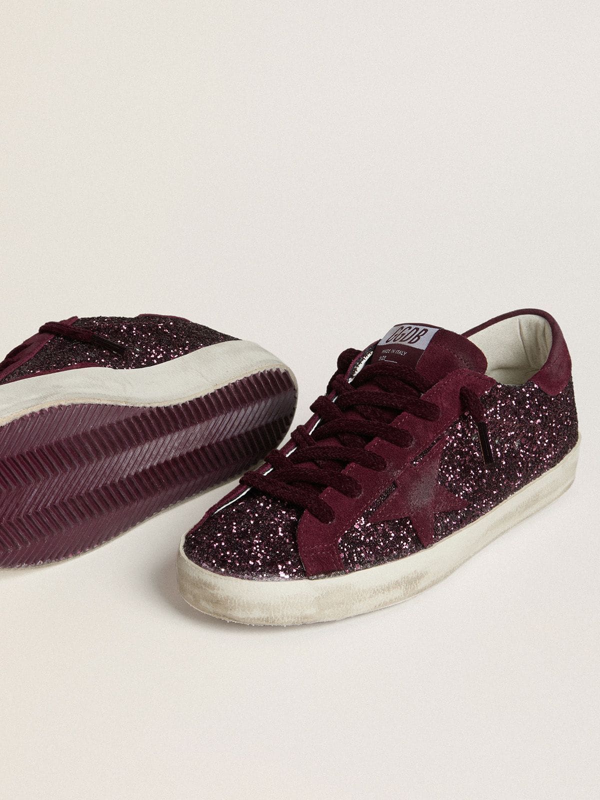 Golden Goose Womens Super-Star Ltd In Cherry Glitter With Cherry Suede Star Womens