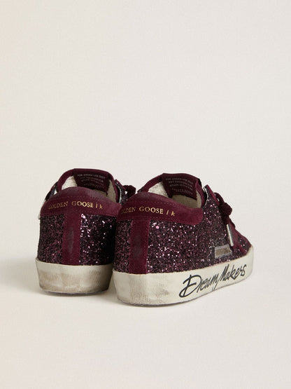 Golden Goose Womens Super-Star Ltd In Cherry Glitter With Cherry Suede Star Womens