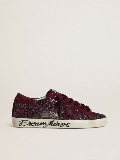 Golden Goose Womens Super-Star Ltd In Cherry Glitter With Cherry Suede Star Womens