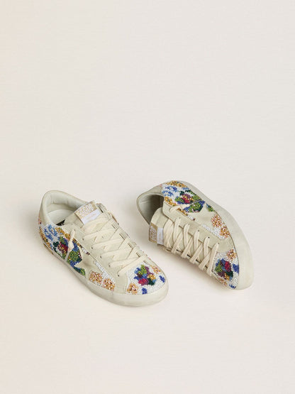 Golden Goose Womens Super-Star With Multicolored Beads And Beige Suede Star Womens