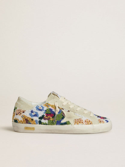 Golden Goose Womens Super-Star With Multicolored Beads And Beige Suede Star Womens