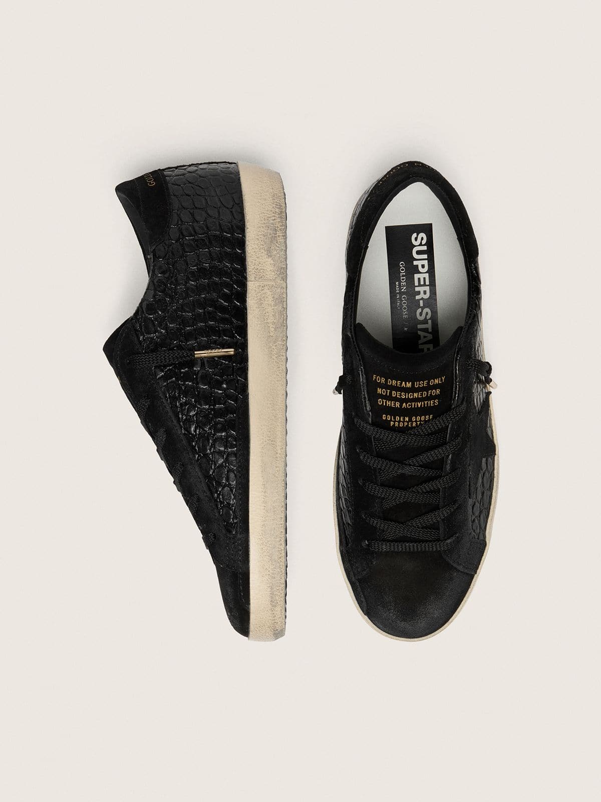 Golden Goose Womens Super-Star Ltd In Black Croc-Print Leather With Black Suede Star And Heel Tab Womens