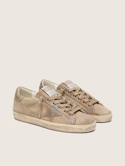 Golden Goose Womens Super-Star In Tobacco Canvas With Suede Star And Crystal Inserts Womens