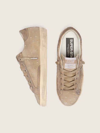 Golden Goose Womens Super-Star In Tobacco Canvas With Suede Star And Crystal Inserts Womens
