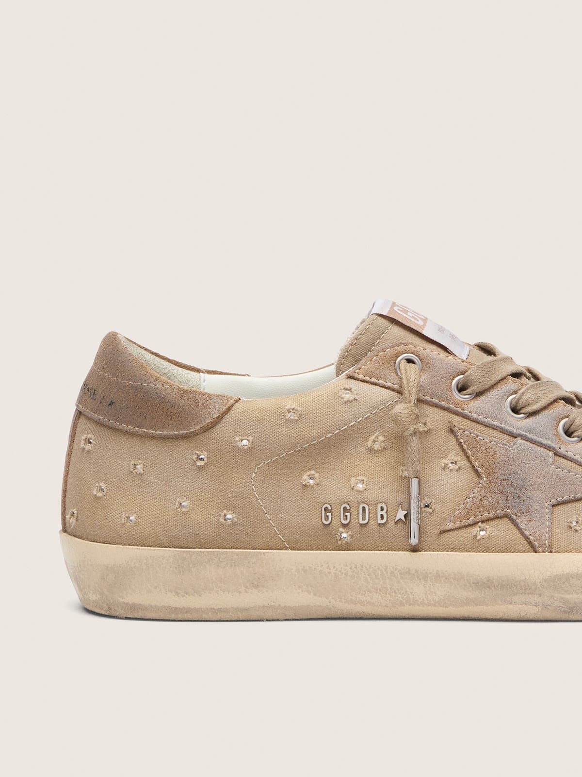 Golden Goose Womens Super-Star In Tobacco Canvas With Suede Star And Crystal Inserts Womens