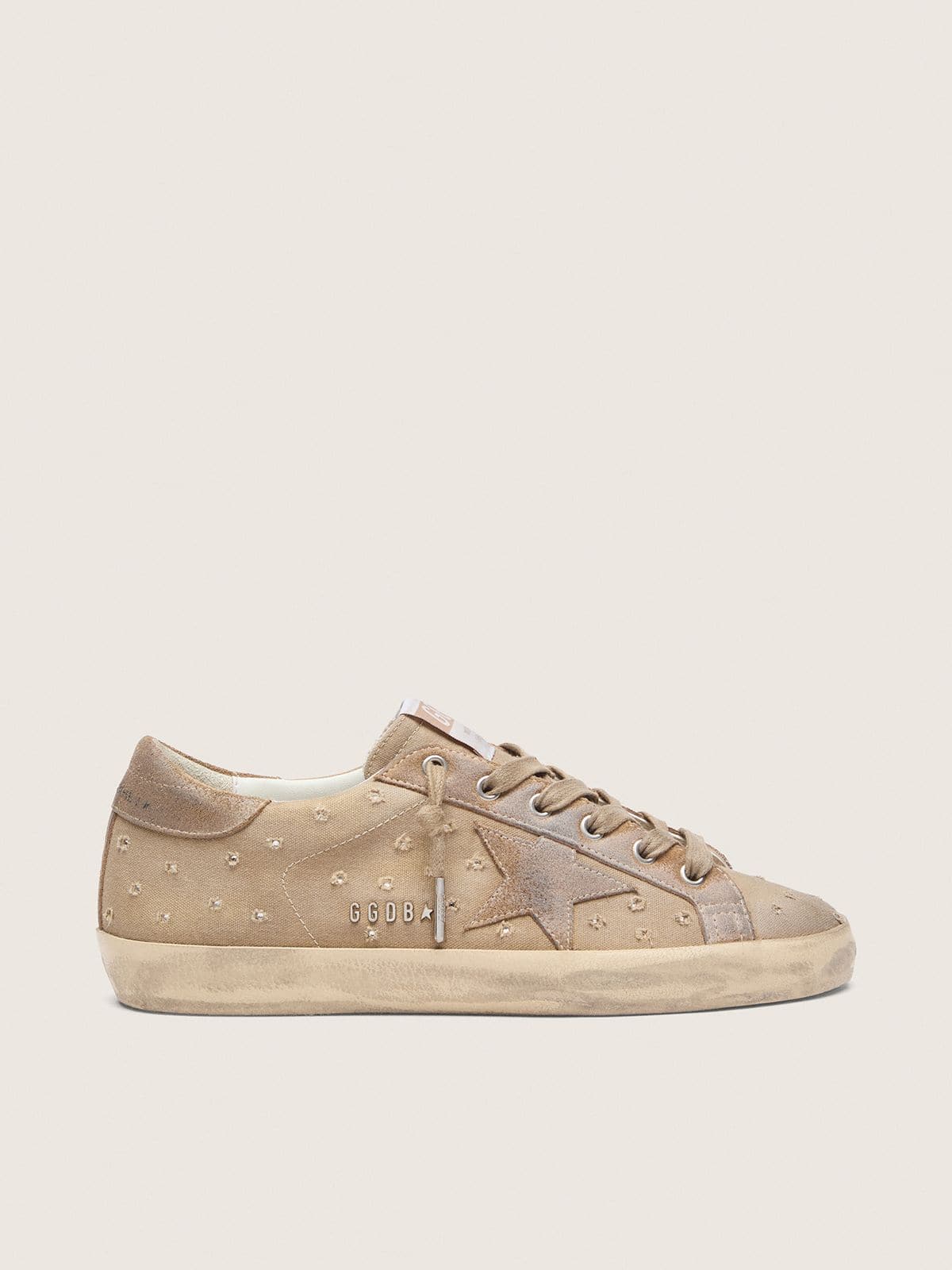 Golden Goose Womens Super-Star In Tobacco Canvas With Suede Star And Crystal Inserts Womens