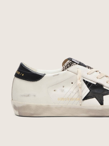 Golden Goose Womens Super-Star Ltd In White Leather With Black Star And Pony Skin Details Womens
