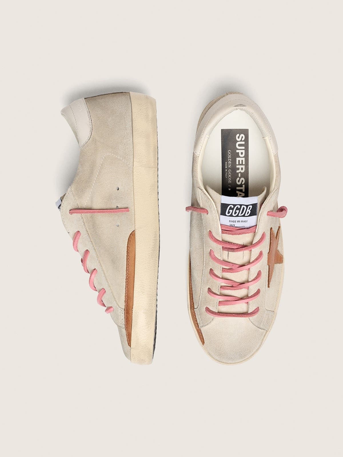 Golden Goose Womens Super-Star Ltd In Pearl Suede With Brick-Red Star And Embroidery Womens