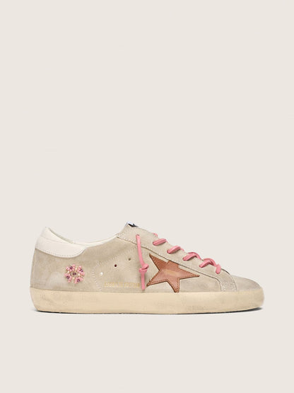 Golden Goose Womens Super-Star Ltd In Pearl Suede With Brick-Red Star And Embroidery Womens