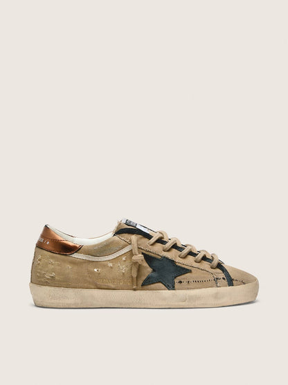 Golden Goose Womens Super-Star Ltd In Beige Canvas With Black Leather Star Womens