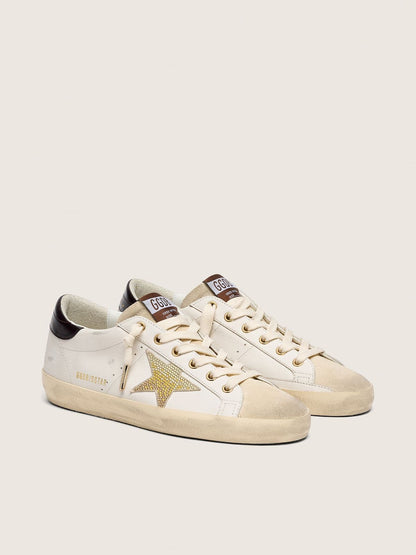 Golden Goose Womens Super-Star In White Leather With Gold Swarovski Star Womens