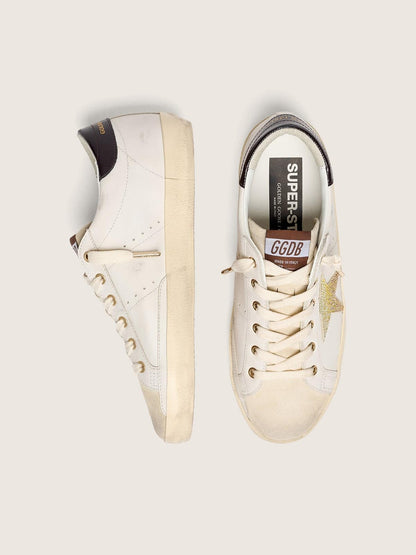 Golden Goose Womens Super-Star In White Leather With Gold Swarovski Star Womens