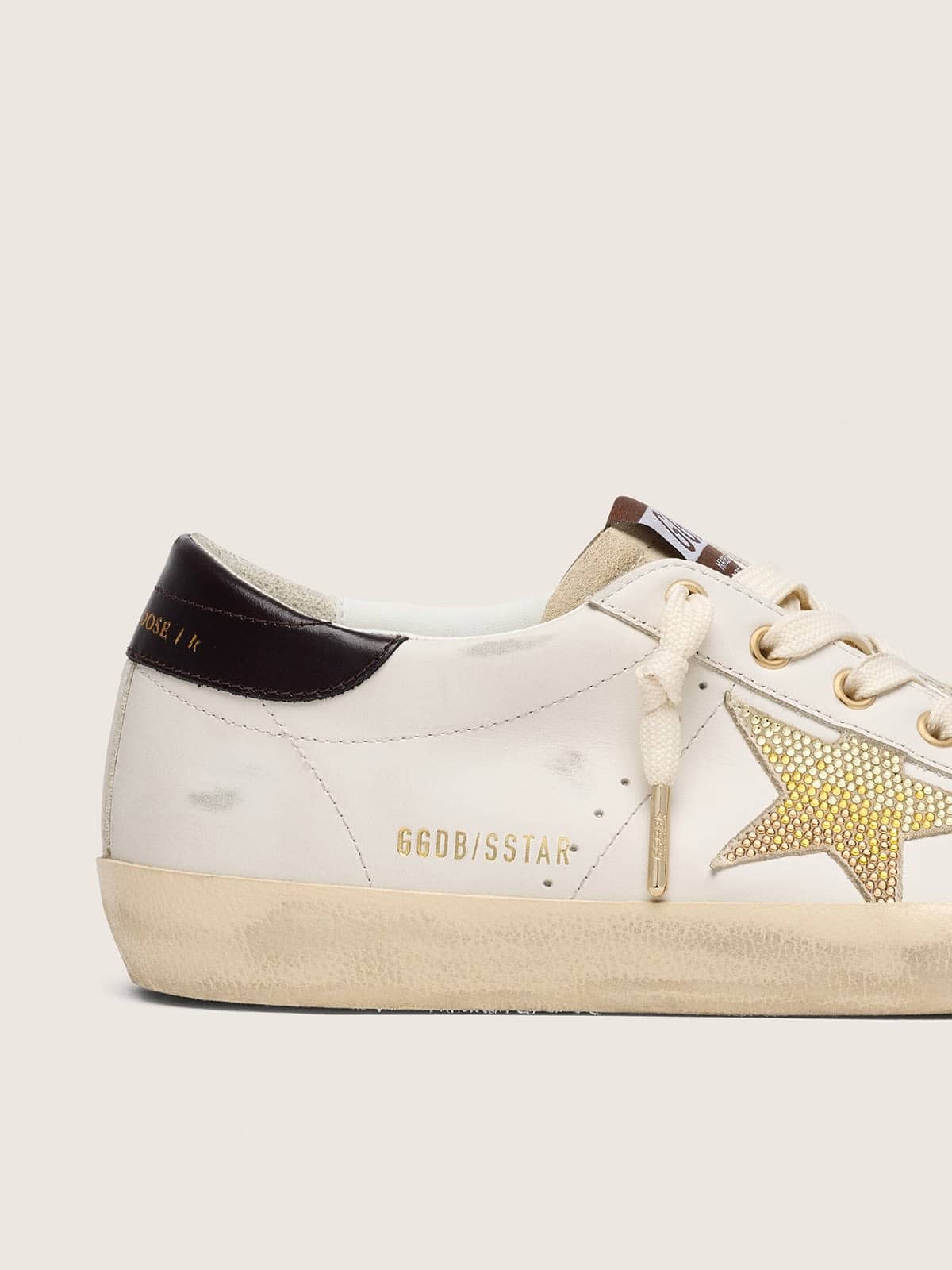 Golden Goose Womens Super-Star In White Leather With Gold Swarovski Star Womens