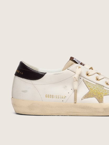Golden Goose Womens Super-Star In White Leather With Gold Swarovski Star Womens