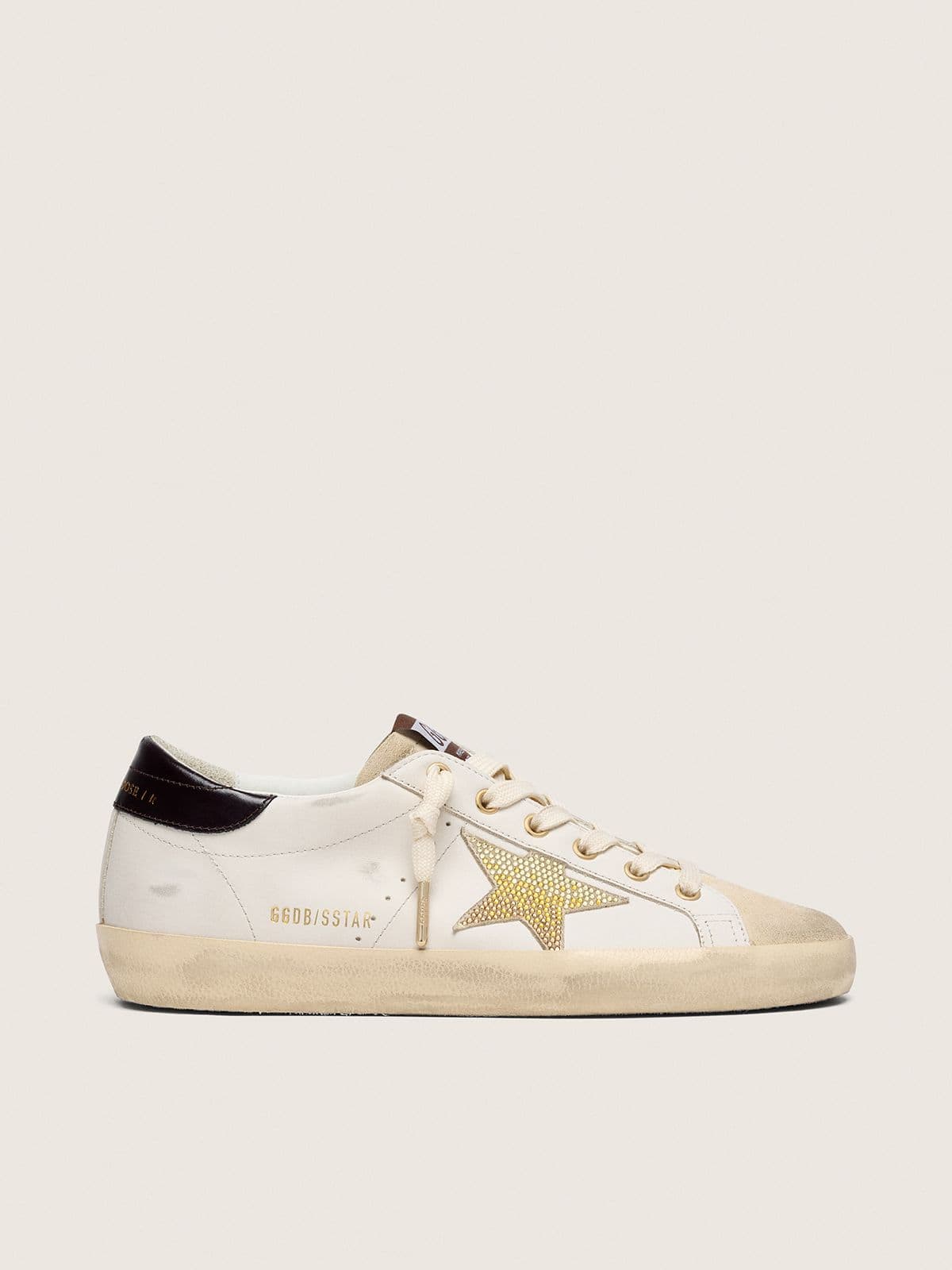 Golden Goose Womens Super-Star In White Leather With Gold Swarovski Star Womens