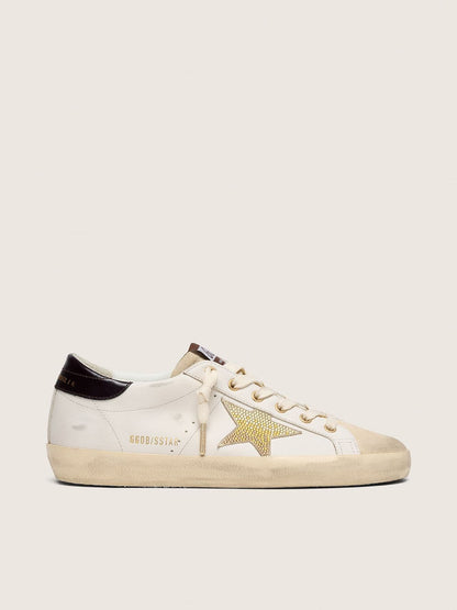 Golden Goose Womens Super-Star In White Leather With Gold Swarovski Star Womens