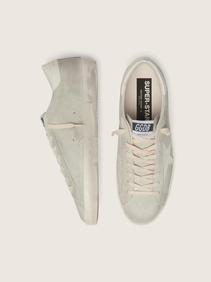Golden Goose Womens Super-Star In Light Gray Suede With White Leather Star Womens