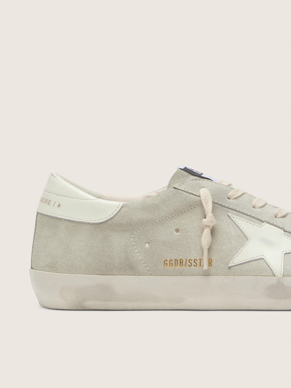 Golden Goose Womens Super-Star In Light Gray Suede With White Leather Star Womens