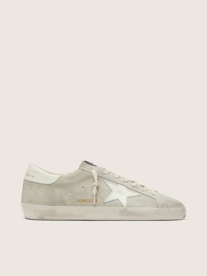 Golden Goose Womens Super-Star In Light Gray Suede With White Leather Star Womens